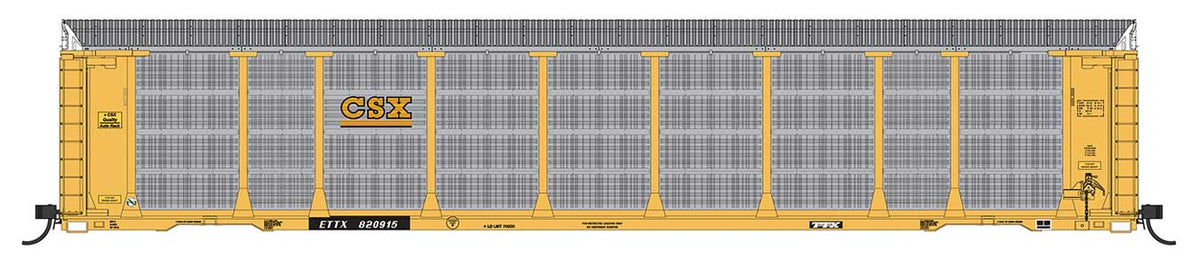 Tri-Level Enclosed Auto Rack - Ready to Run -- CSX ETTX #820654 (yellow, black, silver, yellow CSX)