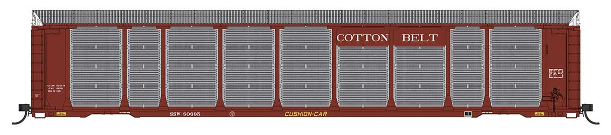 Tri-Level Enclosed Auto Rack - Ready to Run -- Cotton Belt SSW #80766 (Boxcar Red, white, yellow)