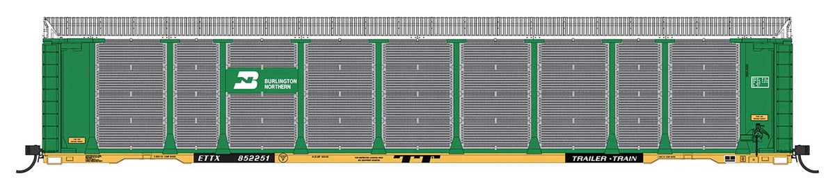 Tri-Level Enclosed Auto Rack - Ready to Run -- Burlington Northern ETTX #852251 (Cascade Green, yellow, black, white, silve