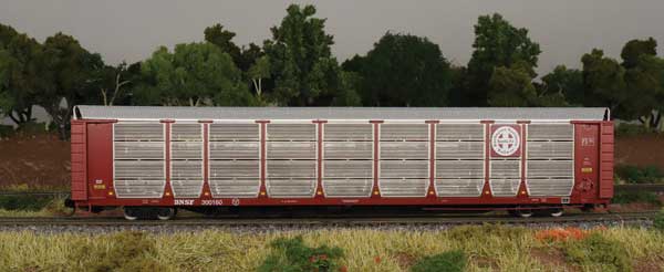 Bi-Level Auto Rack - Ready to Run -- Burlington Northern Santa Fe (Boxcar Red, silver, white, Circle-Cross Logo)