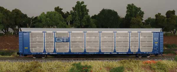 Bi-Level Auto Rack - Ready to Run -- Grand Trunk Western (blue, silver, GT Noodle Logo)