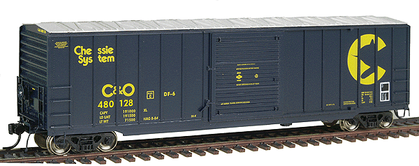 50' Sliding Door Boxcar - Assembled (Branchline Trains) -- Chessie C&O (blue w/yellow lettering)