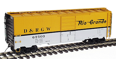 AAR 40' Single-Door Boxcar 1937 - Assembled, Scale -- Denver Rio Grande Western (Grande Gold over silver w/black stripe b/t colors)