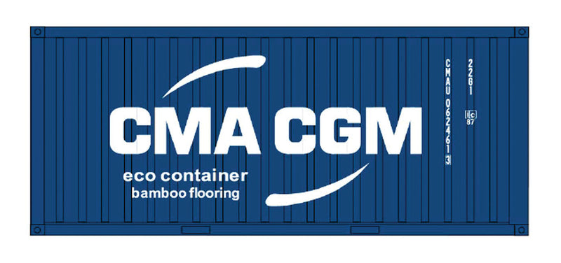20' Corrugated Container w/Corrugated Doors - Assembled -- CMA CGM blue, white, Eco Container Markings)