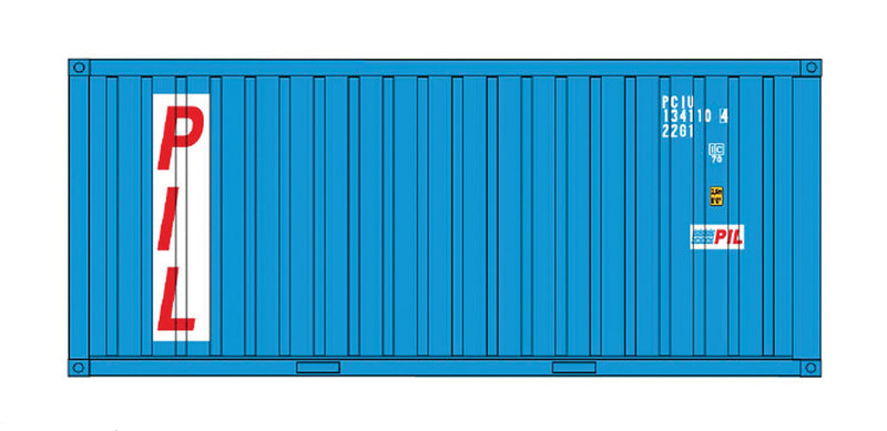 20' Corrugated Container w/Corrugated Doors - Assembled -- Pacific International Lines PCIU/PIL (blue, white, red)