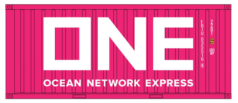 20' Corrugated Container w/Corrugated Doors 2-Pack - Assembled -- Ocean Network Express ONE (magenta, white)