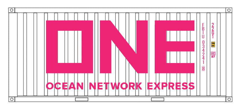 20' Corrugated Container w/Corrugated Doors 2-Pack - Assembled -- Ocean Network Express ONE (white, magenta)