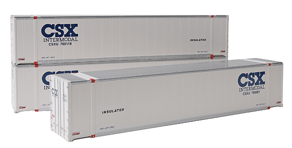 48' Smooth Side Container 2-Pack - Ready to Run - A-Line -- CSX Intermodal (white, blue)-1