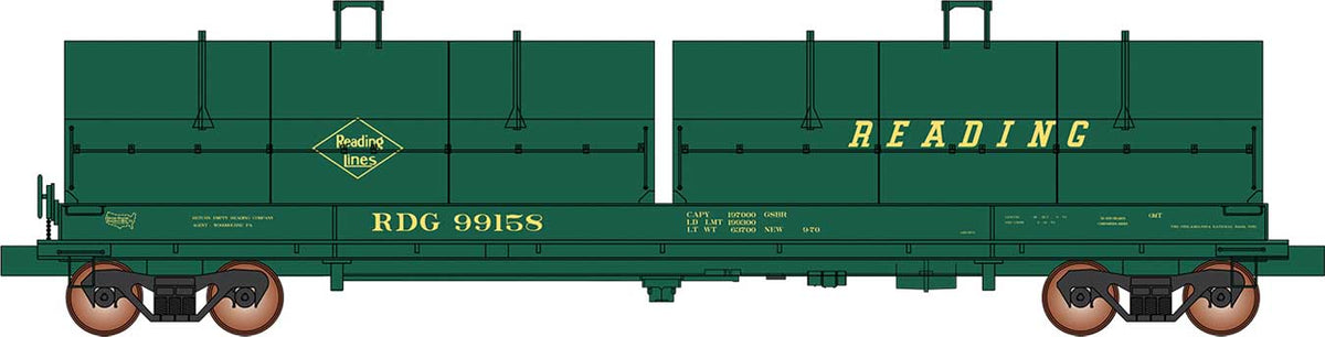 Evans 100-Ton Coil Car with Angled Hoods - Ready to Run -- Reading (green, yellow)