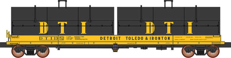Evans 100-Ton Coil Car with Angled Hoods - Ready to Run -- Detroit, Toledo & Ironton (black car, yellow hoods)