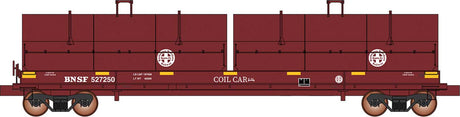 Evans 100-Ton Coil Car with Angled Hoods - Ready to Run -- BNSF Railway (Boxcar Red, Circle Cross Logo, yellow conspicuity marks)