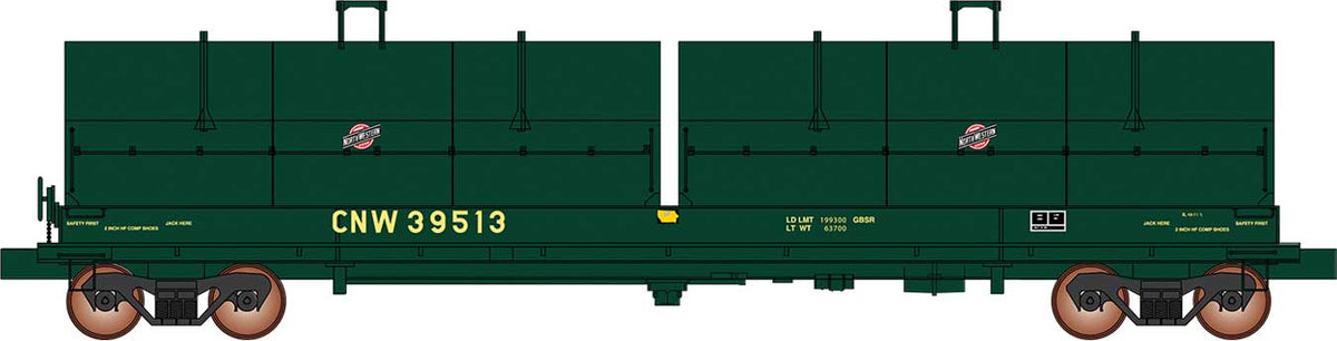 Evans 100-Ton Coil Car with Angled Hoods - Ready to Run -- Chicago & North Western (green, small logo)