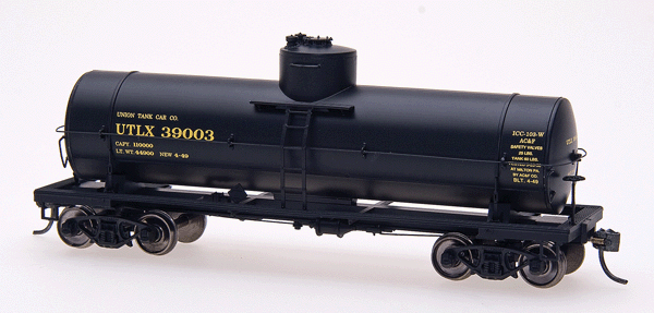 Type 103W 10,000-Gallon Welded Tank Car - Ready to Run -- Union Tank line UTLX (black, yellow)