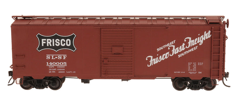 1937 AAR Boxcar with Square Corners - Ready to Run -- St. Louis-San Francisco (Boxcar Red, black Frisco Coonskin, Fast Freight Slo