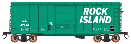 1937 AAR 10'6" Boxcar, 4-3-1 Improved Dreadnaught Ends, 6' Door - Ready to -- Rock Island (green, white, Billboard Lettering)