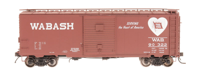 1937 AAR 10'6" Welded Boxcar, 4-3-1 Dreadnaught Ends, 8' Door - Ready to Ru -- Wabash (Boxcar Red, Heart Logo)