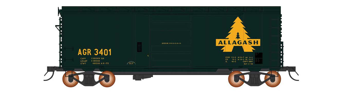 1938 AAR 10'6" Boxcar, 4-3-1 Improved Dreadnaught Ends - Ready to Run -- Allagash (Fictional Scheme, green, yellow)