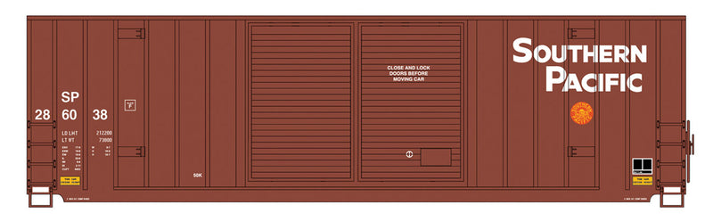 Gunderson 50' Hi-Cube Double-Plug-Door Boxcar Modern Ends - Ready to Run - Val -- Southern Pacific (Boxcar Red, white, red Sunset Logo, Youngstown Doors)