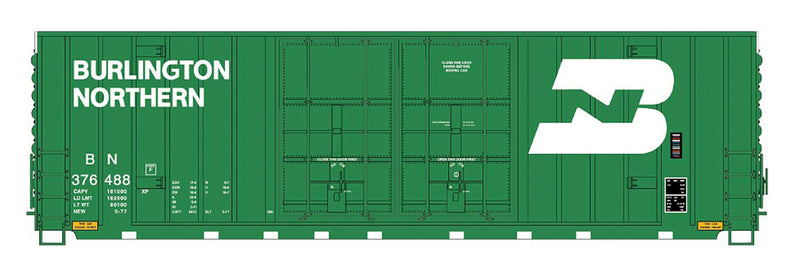 Gunderson 50' Hi-Cube Double-Plug Door Boxcar - Ready to Run - Value Line -- Burlington Northern (1980, Cascade Green, white, Large Logo)