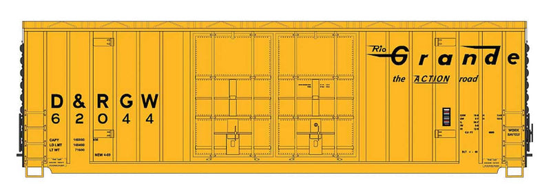 Gunderson 50' High-Cube Double-Door Boxcar with Peaked Roof - Ready to Run -- Denver & Rio Grande Western (orange, black, Action Road Slogan)