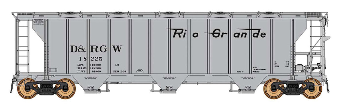 ACF 2927 Cu. Ft. Covered Hopper - Ready to Run -- Denver & Rio Grande Western (gray, Small Flying Grande)