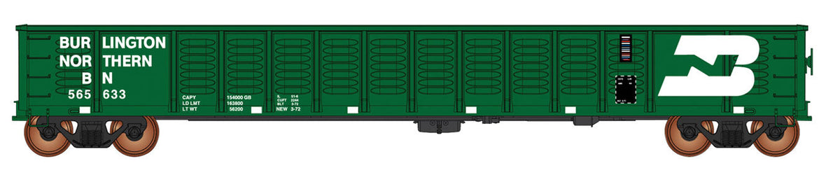 52'6" Corrugated-Side Gondola - Ready to Run - Value Line -- Burlington Northern (1970s Scheme,  Cascade Green, white, Large Logo)