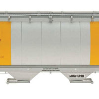 59' 4-Bay Cylindrical Covered Hopper - Trough Hatch Version - Ready to Run -- Government of Canada CNWX (Silver w/Bright Yellow Band)