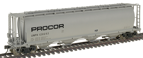 59' 4-Bay Cylindrical Covered Hopper - Trough Hatch Version - Ready to Run -- Procor
