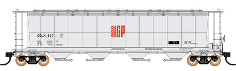 59' 4-Bay Cylindrical Covered Hopper - Trough Hatch Version - Ready to Run -- IGP CGLX (gray, orange)
