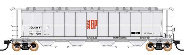 59' 4-Bay Cylindrical Covered Hopper - Trough Hatch Version - Ready to Run -- IGP CGLX (gray, orange)