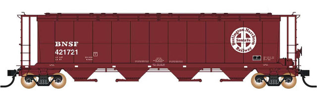 59' 4-Bay Cylindrical Covered Hopper - Trough Hatch Version - Ready to Run -- BNSF Railway (Boxcar Red, white, Circle/Cross Logo)