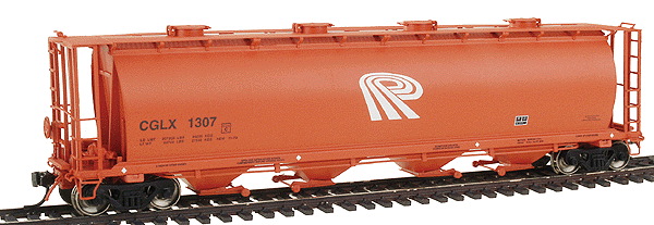 59' 4-Bay Cylindrical Covered Hopper w/Round Hatches - Ready to Run -- Potash (rose w/white & black lettering)