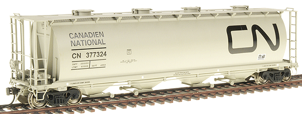 59' 4-Bay Cylindrical Covered Hopper w/Round Hatches - Ready to Run -- Canadian National (gray, black w/large CN logo)