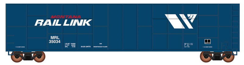 Gunderson-FMC Exterior-Post Wood Chip Gondola - Ready to Run -- Montana Rail Link (2000s Scheme, blue, white, W Logo)
