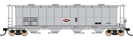 59' 4-Bay Cylindrical Covered Hopper w/Round Hatches - Ready to Run -- Procor Ltd. UNPX (gray, white, red, black)