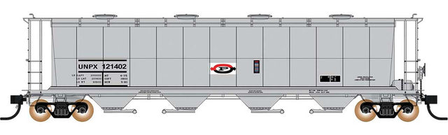 59' 4-Bay Cylindrical Covered Hopper w/Round Hatches - Ready to Run -- Procor Ltd. UNPX (gray, white, red, black)