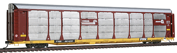 Bi-Level Auto Rack - Ready to Run -- Conrail (Brown, "Quality" Logo); Trailer-Train (Yellow)