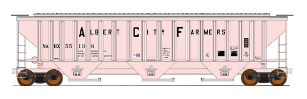 4750 Cubic Foot 3-Bay 18 Rib Covered Hopper - Ready to Run -- Albert City Farmers (pink, black)