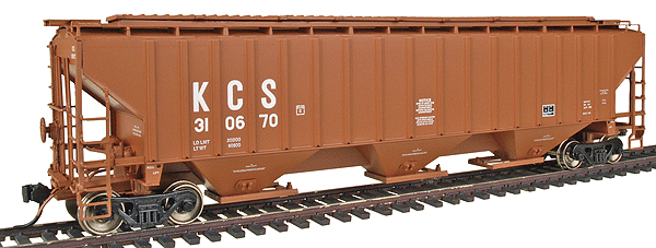 PS2CD 4750 Cubic Foot 3-Bay Covered Hopper - Ready to Run -- Kansas City Southern (red w/white lettering)-1