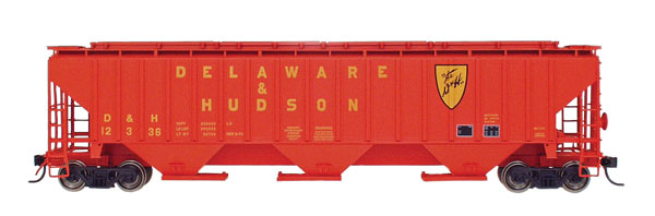 PS2CD 4750 Cubic Foot 3-Bay Covered Hopper - Ready to Run -- Delaware & Hudson (orange, yellow lettering, yellow & black herald)