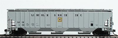 PS2CD 4750 Cubic Foot 3-Bay Covered Hopper - Ready to Run -- Lincoln Grain, Inc. (Gray, black Lettering, yellow Pinwheel Herald)