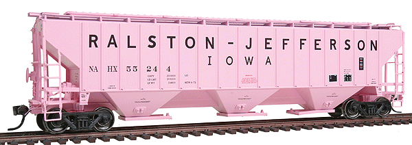 PS2CD 4750 Cubic Foot 3-Bay Covered Hopper - Ready to Run -- Ralston Jefferson NAHX (pink w/black Lettering)-1