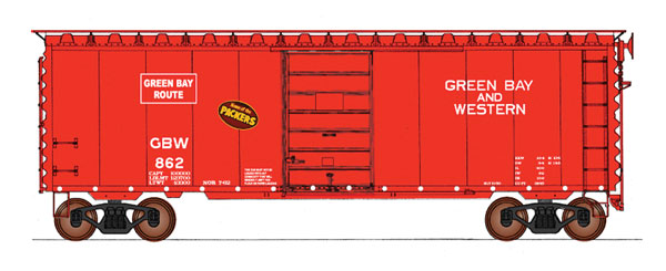 40' PS-1 Boxcar - Ready to Run -- Green Bay & Western (red, white, Football Logo)