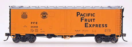 R-40-23 Steel Ice Reefer - Ready to Run -- Pacific Fruit Express (orange, Boxcar Red, silver, Modern Gothic Lettering )