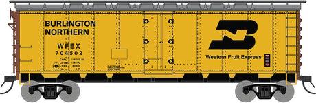 R-40-23 Steel Ice Reefer - Ready to Run -- Burlington Northern (1972, yellow, silver, black, WFEX BN Logo)