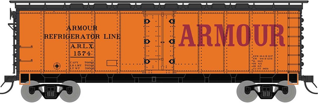 R-40-23 Steel Ice Reefer - Ready to Run -- Armour (1960s, orange, black, red)