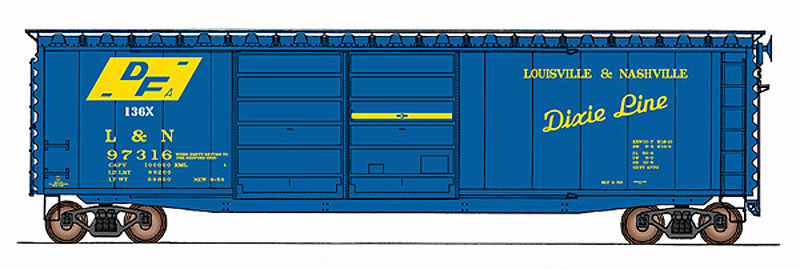 50' PS-1 Double-Door Boxcar - Ready to Run -- Louisville & Nashville (blue, yellow, DF Markings, Dixie Line Slogan)