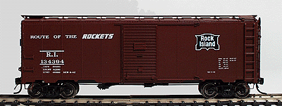 1937 AAR 40' Boxcar - Ready to Run -- Rock Island "Route of the Rockets" (Mineral Red, white lettering)