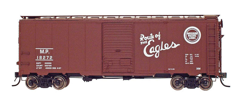 10'6" Modified 1937 AAR 40' Boxcar - Ready to Run -- Missouri Pacific "Route Of The Eagles" (Mineral Brown, white lettering)