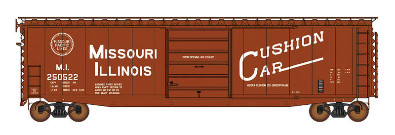 50' PS-1 Single Door Boxcar w/Cushion Underframe - Ready to Run -- Missouri-Illinois (Boxcar Red, MP Buzz Saw Logo, Large Cushion Car Markings)